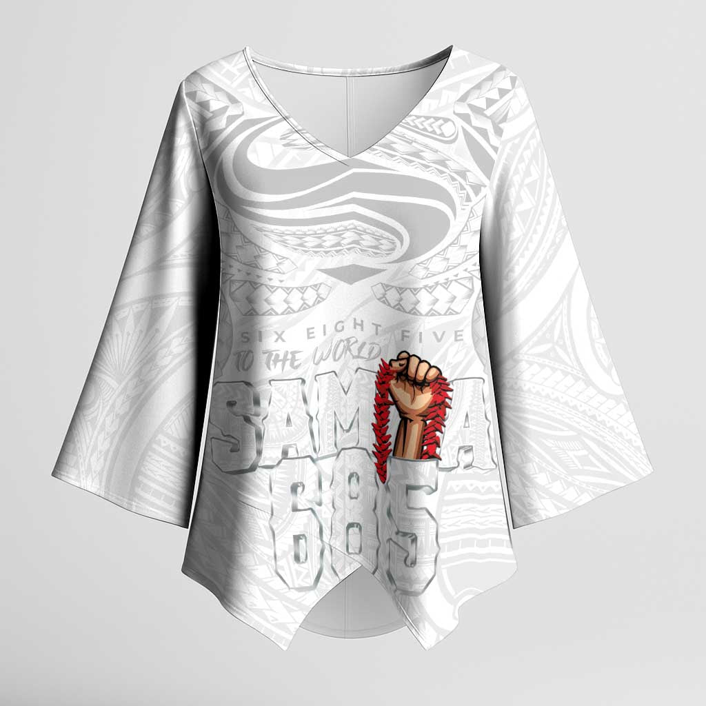 Super Samoa-Six Eight Five to The World Kimono Sleeve Blouse Traditional Samoan Tattoo All White LT03 Female White - Polynesian Pride