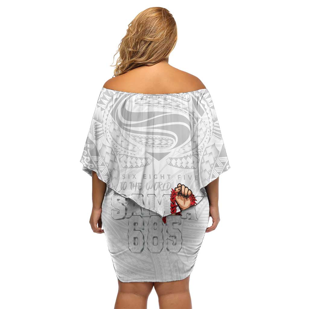 Super Samoa-Six Eight Five to The World Off Shoulder Short Dress Traditional Samoan Tattoo All White LT03 - Polynesian Pride