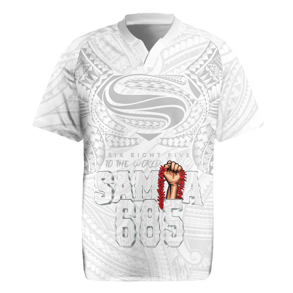 Super Samoa-Six Eight Five to The World Rugby Jersey Traditional Samoan Tattoo All White