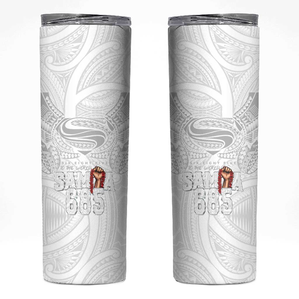 Super Samoa-Six Eight Five to The World Skinny Tumbler Traditional Samoan Tattoo All White