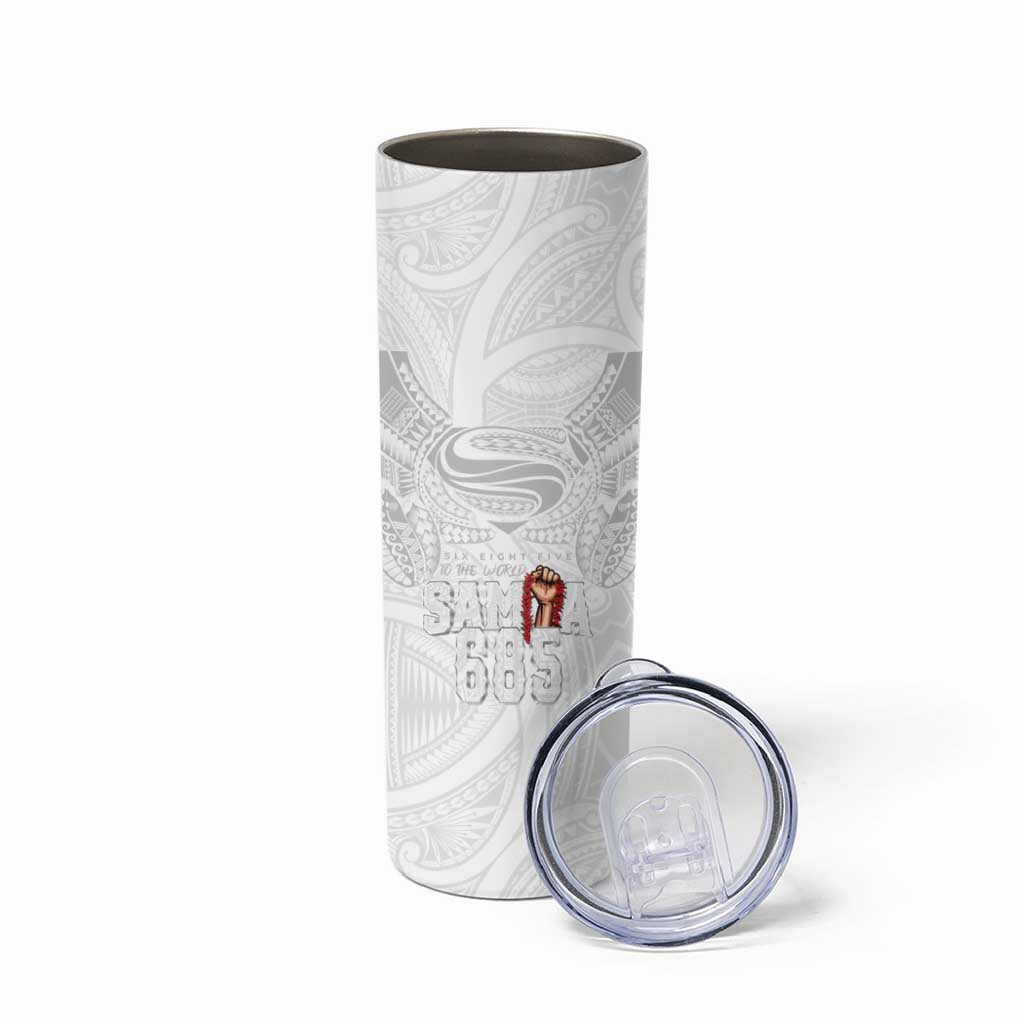 Super Samoa-Six Eight Five to The World Skinny Tumbler Traditional Samoan Tattoo All White