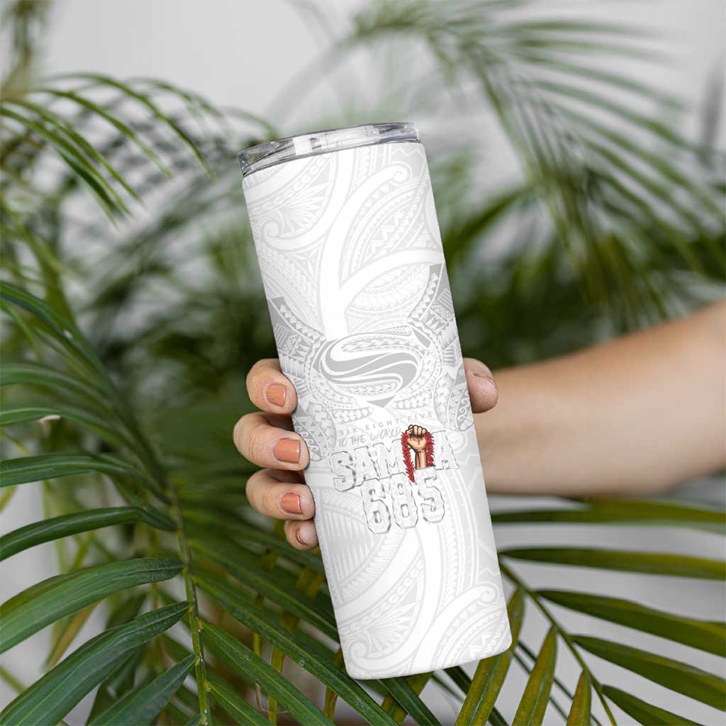 Super Samoa-Six Eight Five to The World Skinny Tumbler Traditional Samoan Tattoo All White