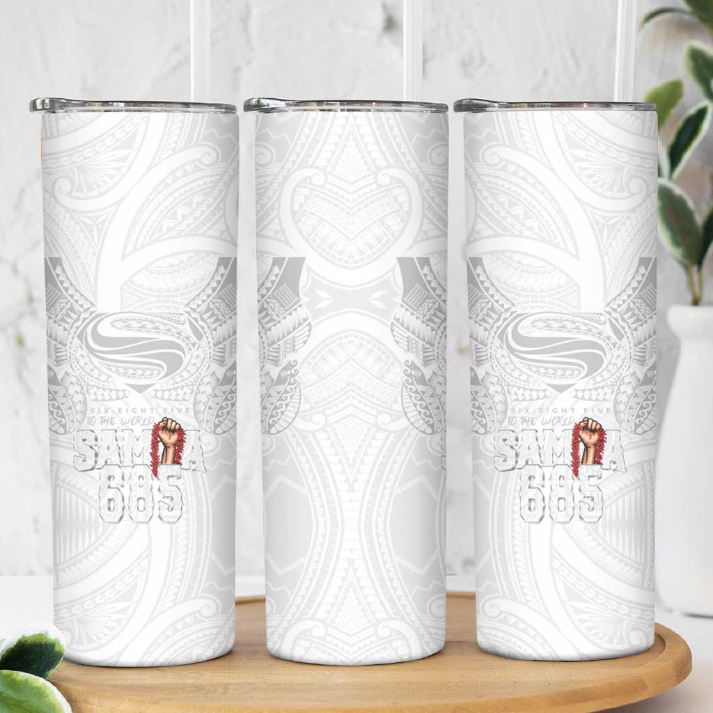 Super Samoa-Six Eight Five to The World Skinny Tumbler Traditional Samoan Tattoo All White