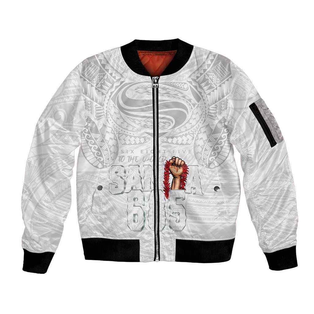 Super Samoa-Six Eight Five to The World Sleeve Zip Bomber Jacket Traditional Samoan Tattoo All White LT03 Unisex White - Polynesian Pride