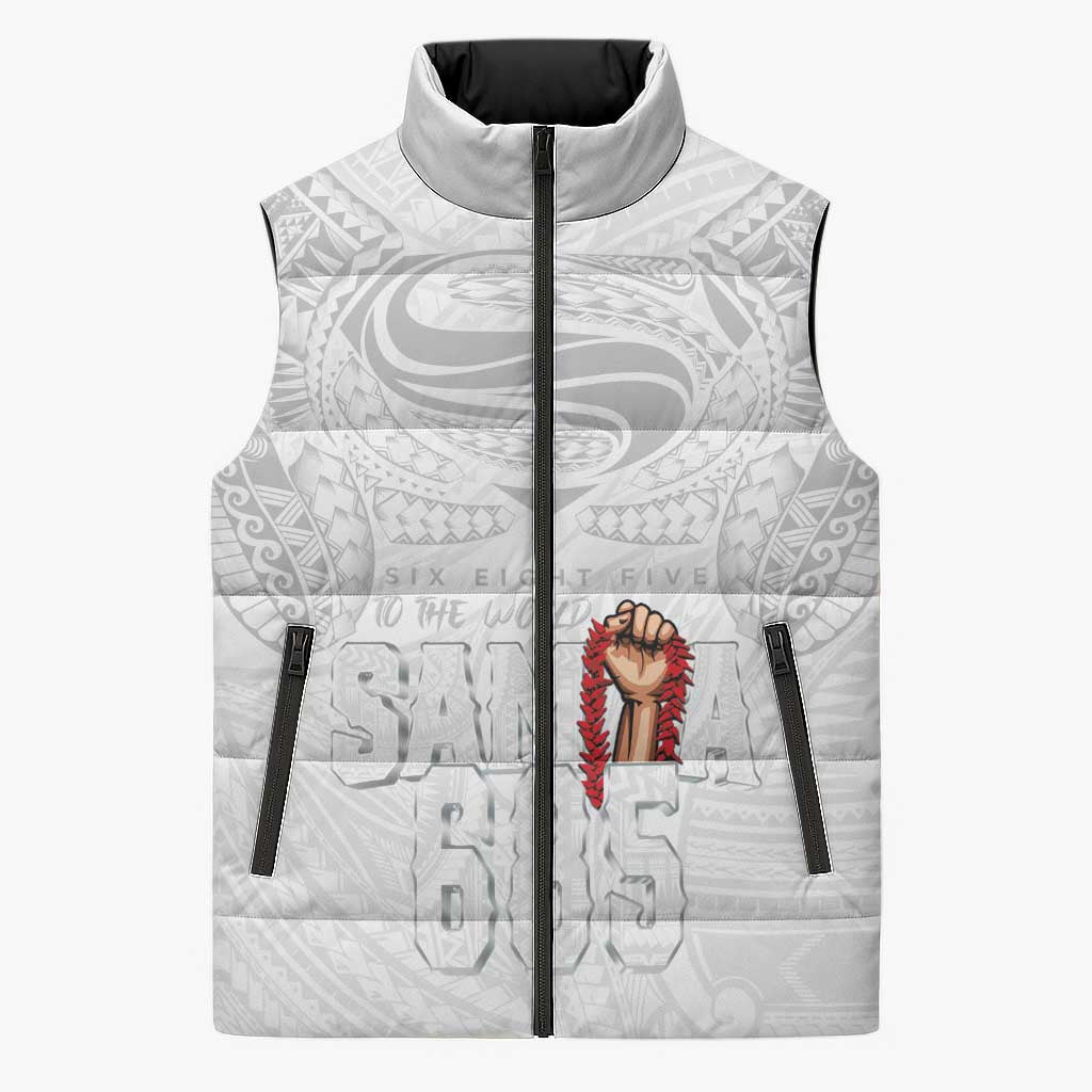 Super Samoa-Six Eight Five to The World Sleeveless Puffer Jacket Traditional Samoan Tattoo All White LT03 Unisex White - Polynesian Pride