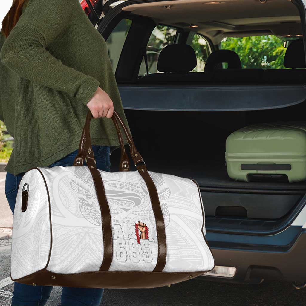Super Samoa-Six Eight Five to The World Travel Bag Traditional Samoan Tattoo All White
