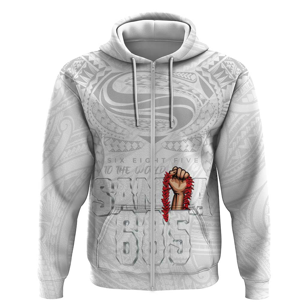 Super Samoa-Six Eight Five to The World Zip Hoodie Traditional Samoan Tattoo All White LT03 Zip Hoodie White - Polynesian Pride