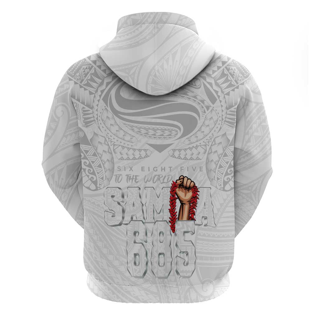 Super Samoa-Six Eight Five to The World Zip Hoodie Traditional Samoan Tattoo All White LT03 - Polynesian Pride