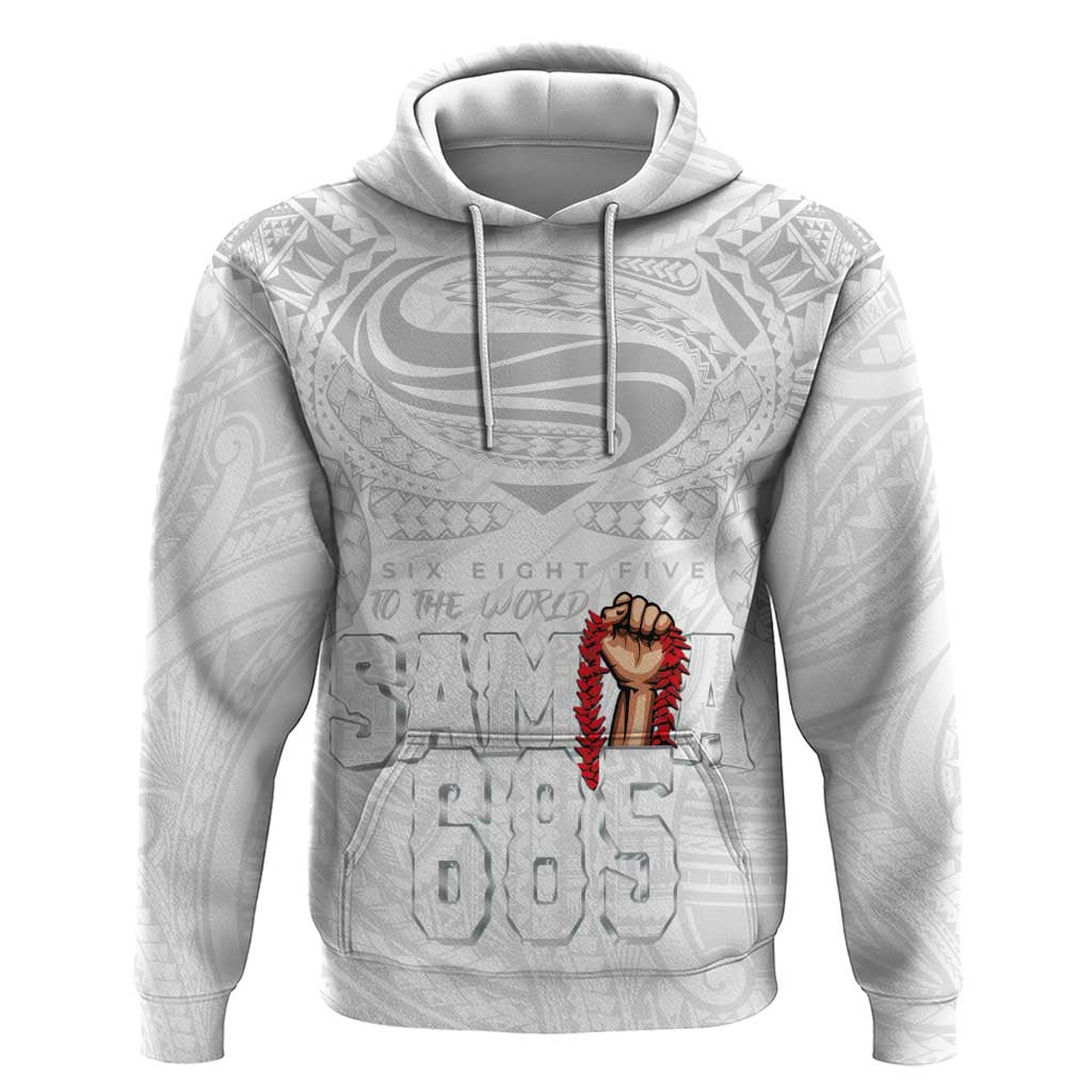 Super Samoa-Six Eight Five to The World Zip Hoodie Traditional Samoan Tattoo All White LT03 Pullover Hoodie White - Polynesian Pride
