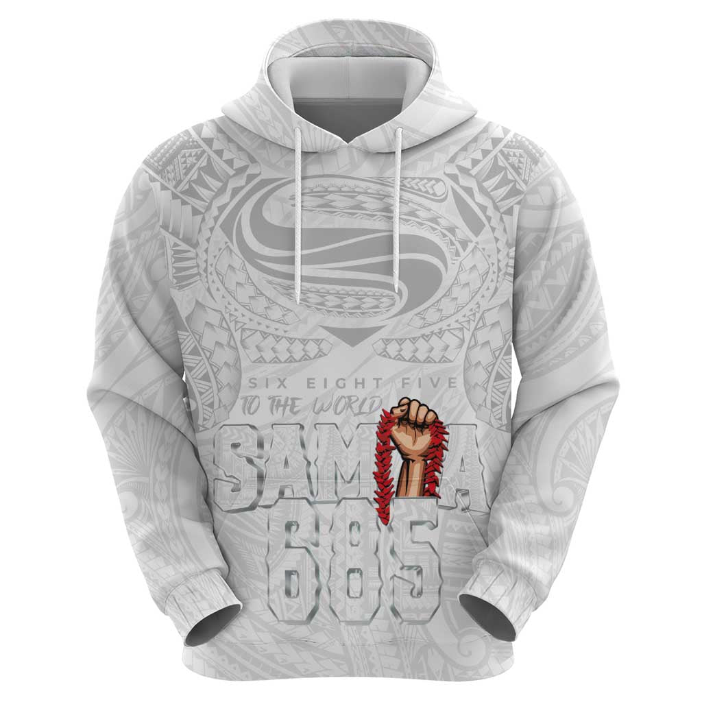 Super Samoa-Six Eight Five to The World Zip Hoodie Traditional Samoan Tattoo All White LT03 - Polynesian Pride