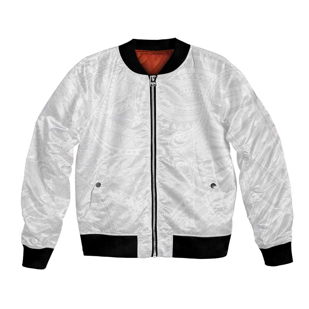 Lotu Tamaiti Samoan Art Tattoo Polynesian Pattern Bomber Jacket LT03 Unisex White - Polynesian Pride