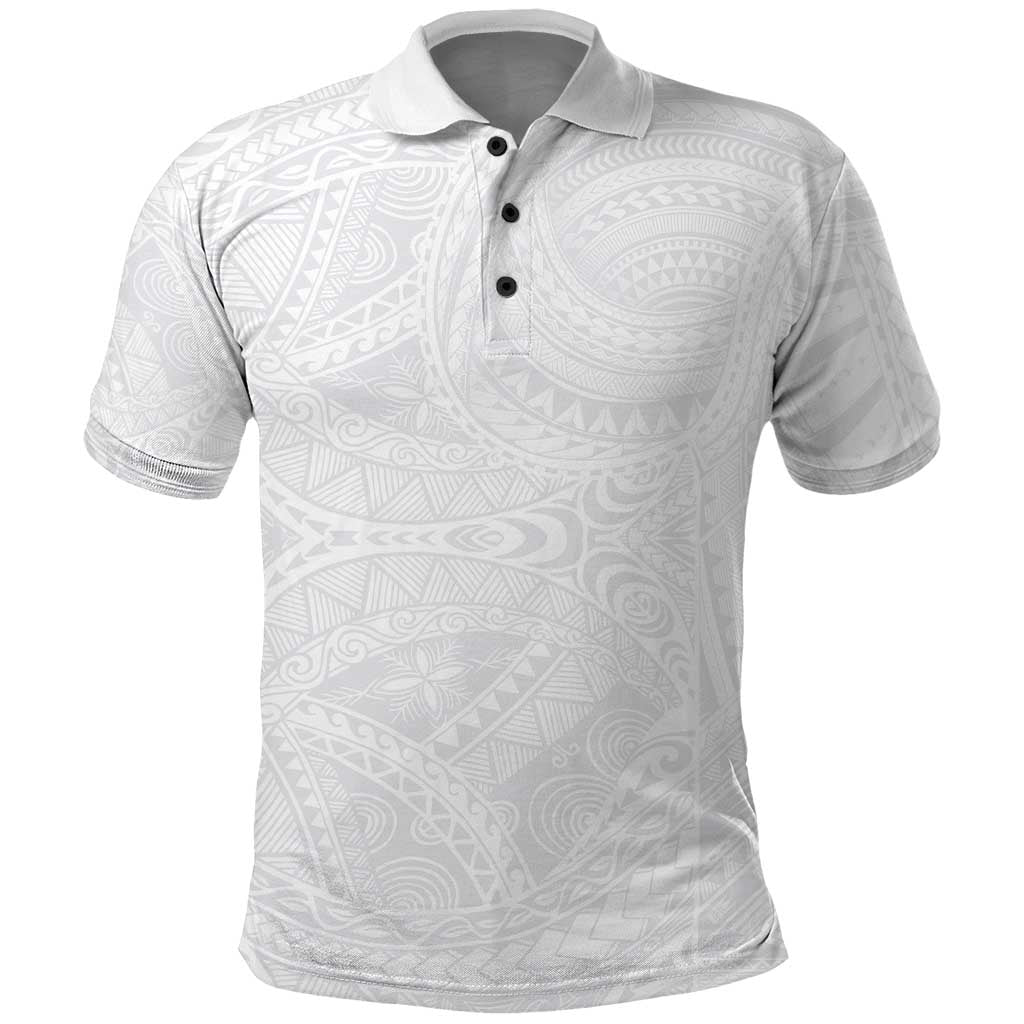 Lotu Tamaiti Samoan Art Tattoo Polynesian Pattern Polo Shirt LT03 White - Polynesian Pride