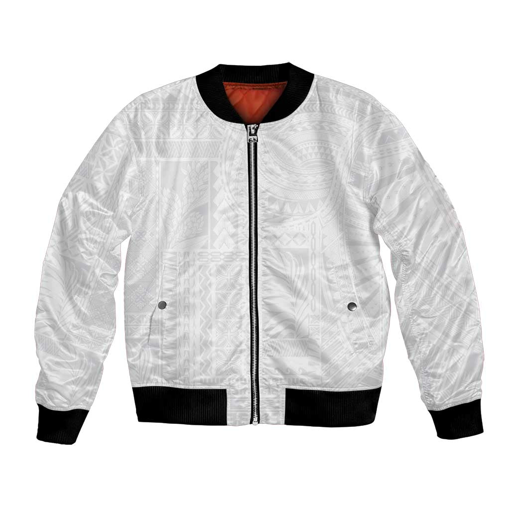 Lotu Tamaiti Samoan Art Tattoo Siapo Pattern Bomber Jacket LT03 Unisex White - Polynesian Pride
