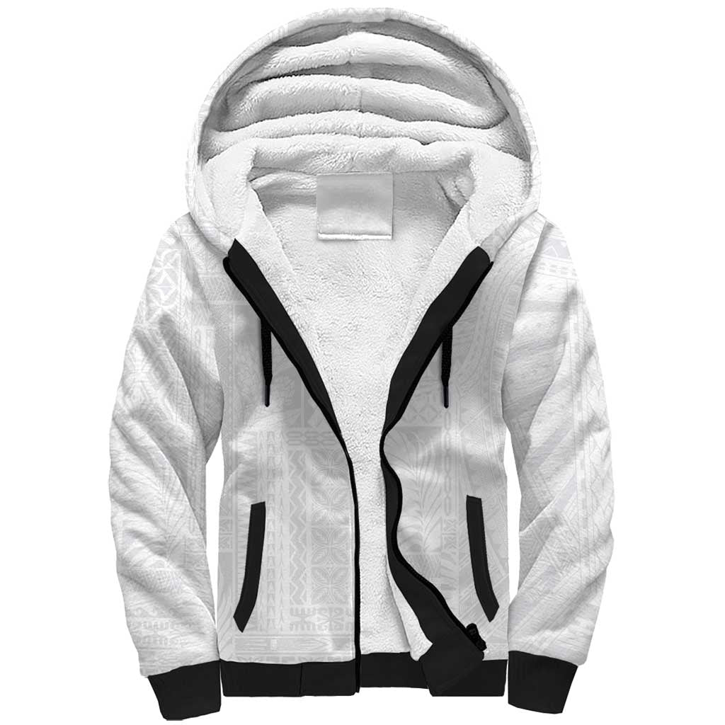 Lotu Tamaiti Samoan Art Tattoo Siapo Pattern Sherpa Hoodie LT03 Unisex White - Polynesian Pride