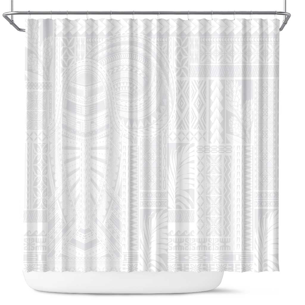 Lotu Tamaiti Samoan Art Tattoo Siapo Pattern Shower Curtain LT03 White - Polynesian Pride