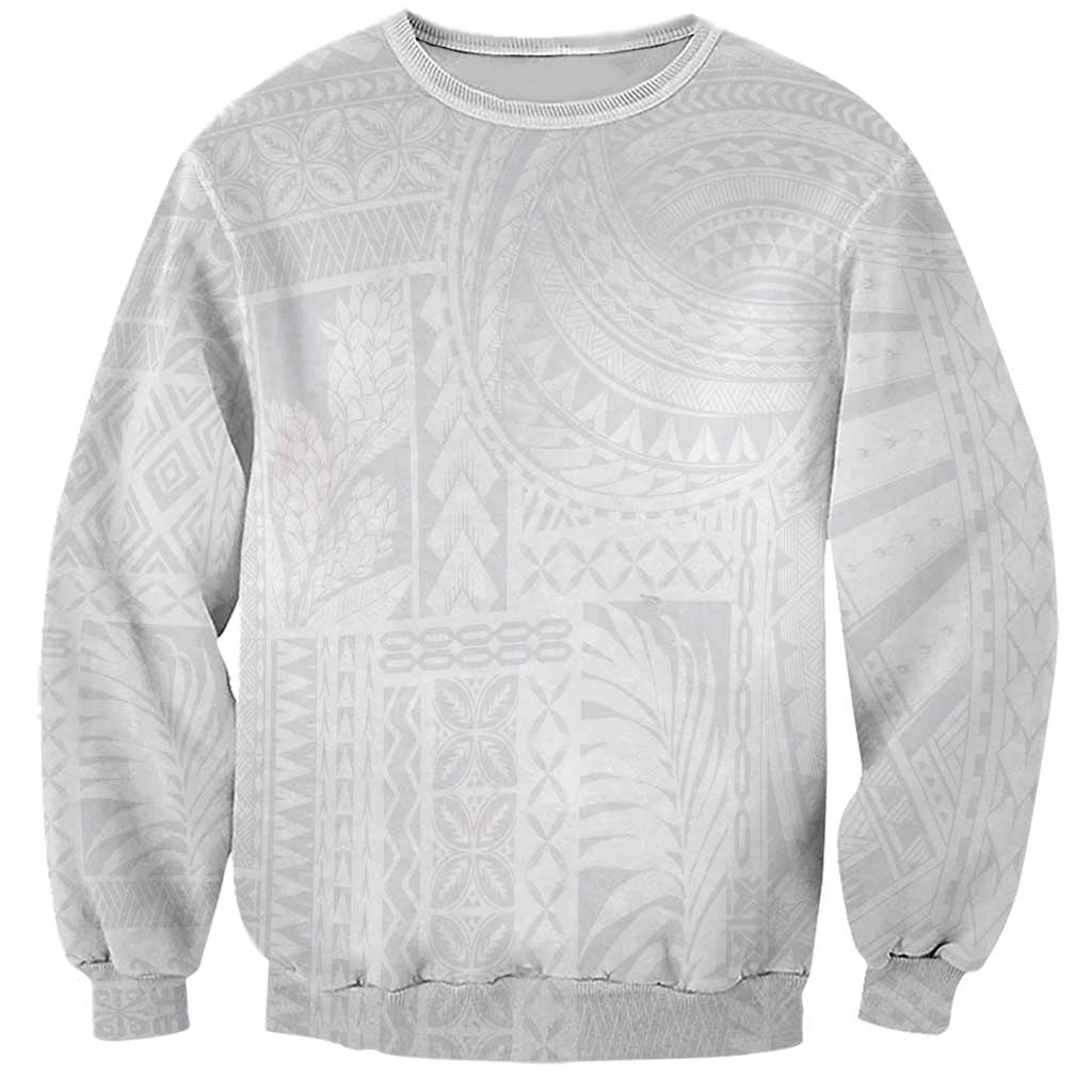 Lotu Tamaiti Samoan Art Tattoo Siapo Pattern Sweatshirt LT03 Unisex White - Polynesian Pride