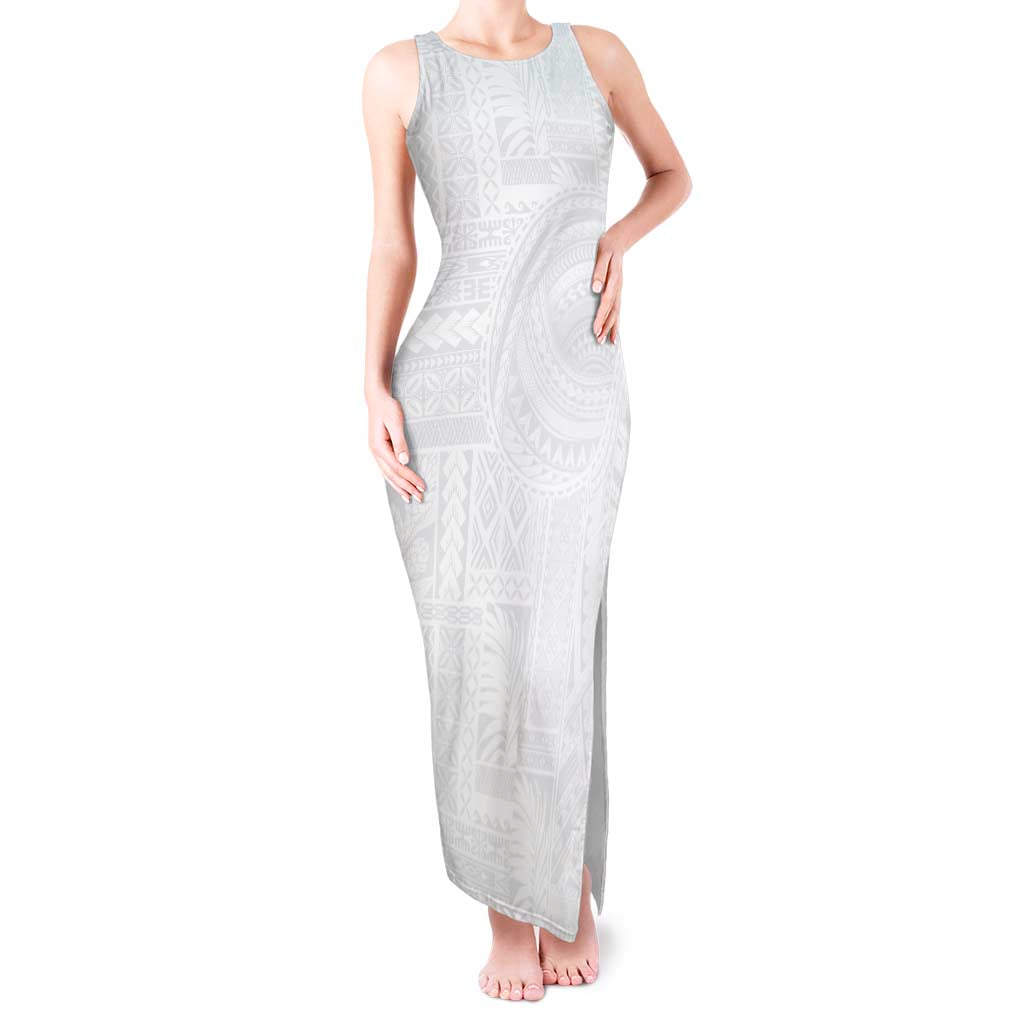 Lotu Tamaiti Samoan Art Tattoo Siapo Pattern Tank Maxi Dress LT03 Women White - Polynesian Pride