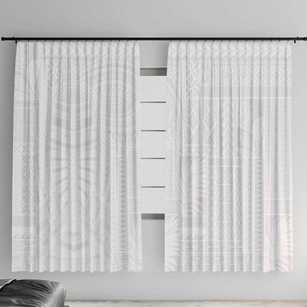 Lotu Tamaiti Samoan Art Tattoo Siapo Pattern Window Curtain LT03 With Hooks White - Polynesian Pride