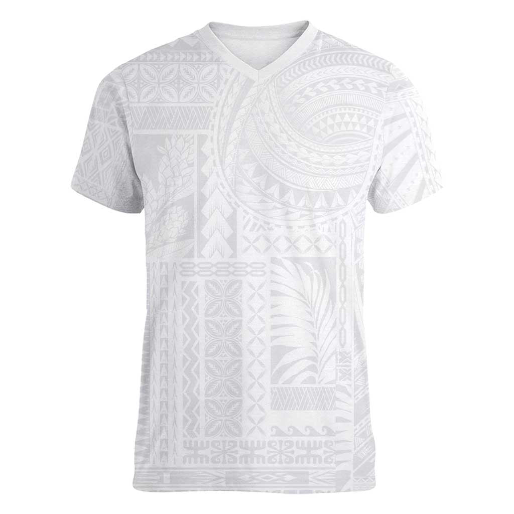 Lotu Tamaiti Samoan Art Tattoo Siapo Pattern Women V-Neck T-Shirt LT03 Female White - Polynesian Pride