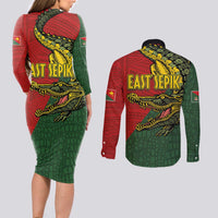 Sepik River Crocodile & Arts Festival Melanesian Pattern Couples Matching Long Sleeve Bodycon Dress and Long Sleeve Button Shirt