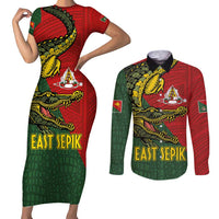 Sepik River Crocodile & Arts Festival Melanesian Pattern Couples Matching Short Sleeve Bodycon Dress and Long Sleeve Button Shirt