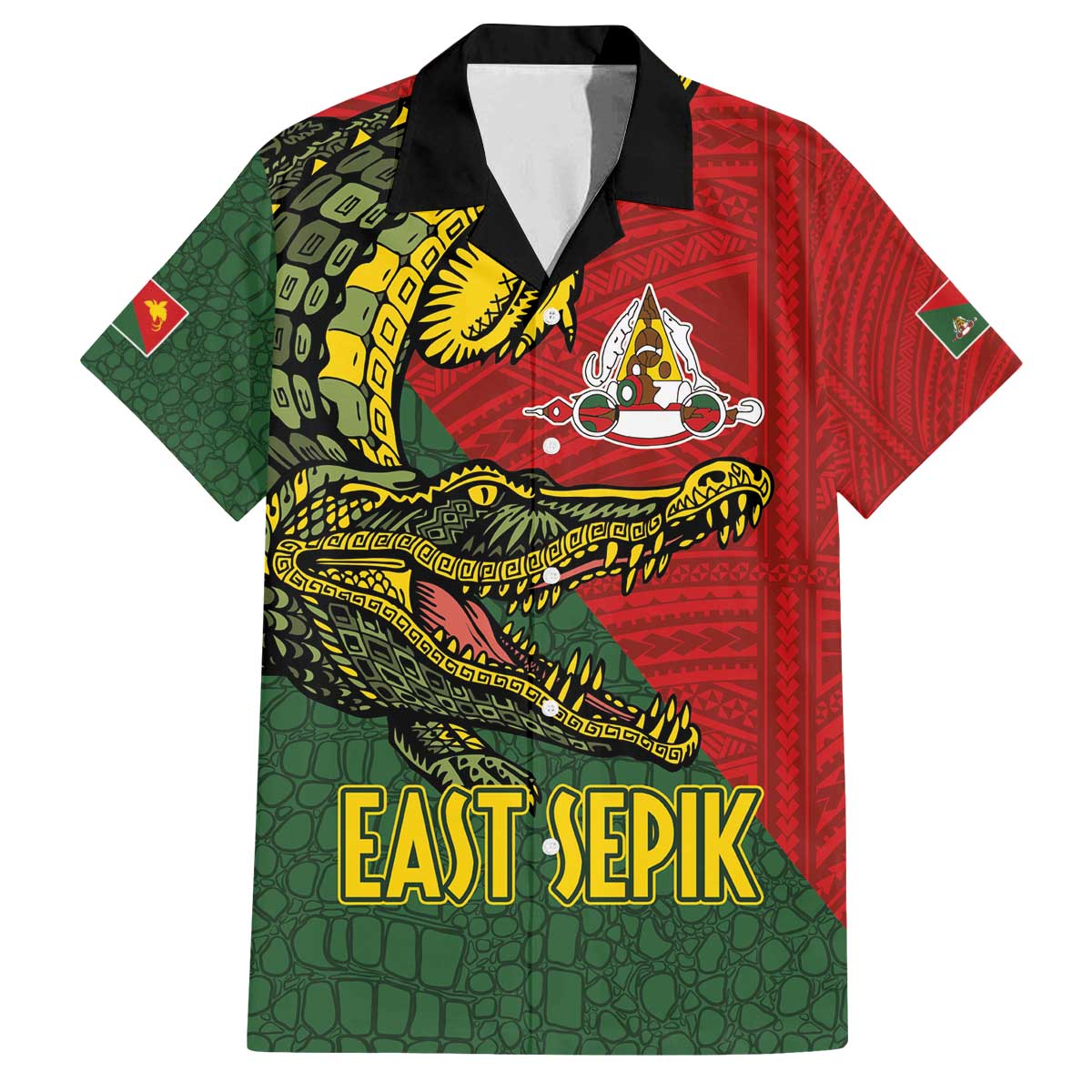 Sepik River Crocodile & Arts Festival Melanesian Pattern Family Matching Off Shoulder Short Dress and Hawaiian Shirt LT03 Dad's Shirt - Short Sleeve Red - Polynesian Pride
