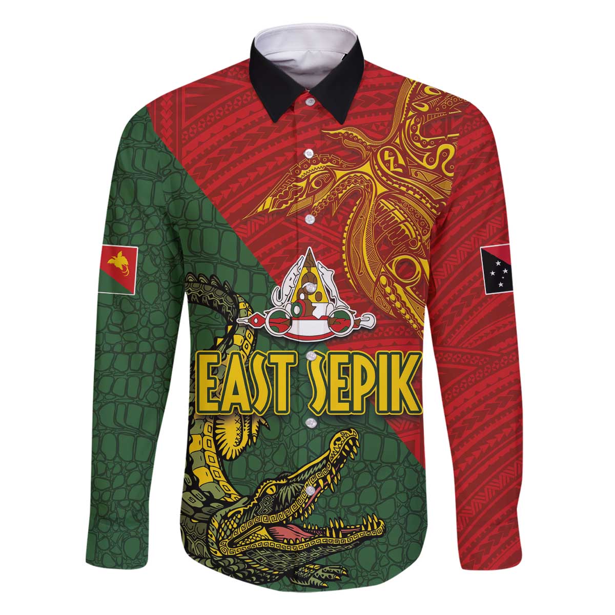 Sepik River Crocodile & Arts Festival Family Matching Off The Shoulder Long Sleeve Dress and Hawaiian Shirt Bird-of-paradise Melanesian Tattoo LT03 Dad's Shirt - Long Sleeve Red - Polynesian Pride