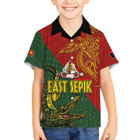 Sepik River Crocodile & Arts Festival Family Matching Off Shoulder Short Dress and Hawaiian Shirt Bird-of-paradise Melanesian Tattoo LT03 Son's Shirt Red - Polynesian Pride