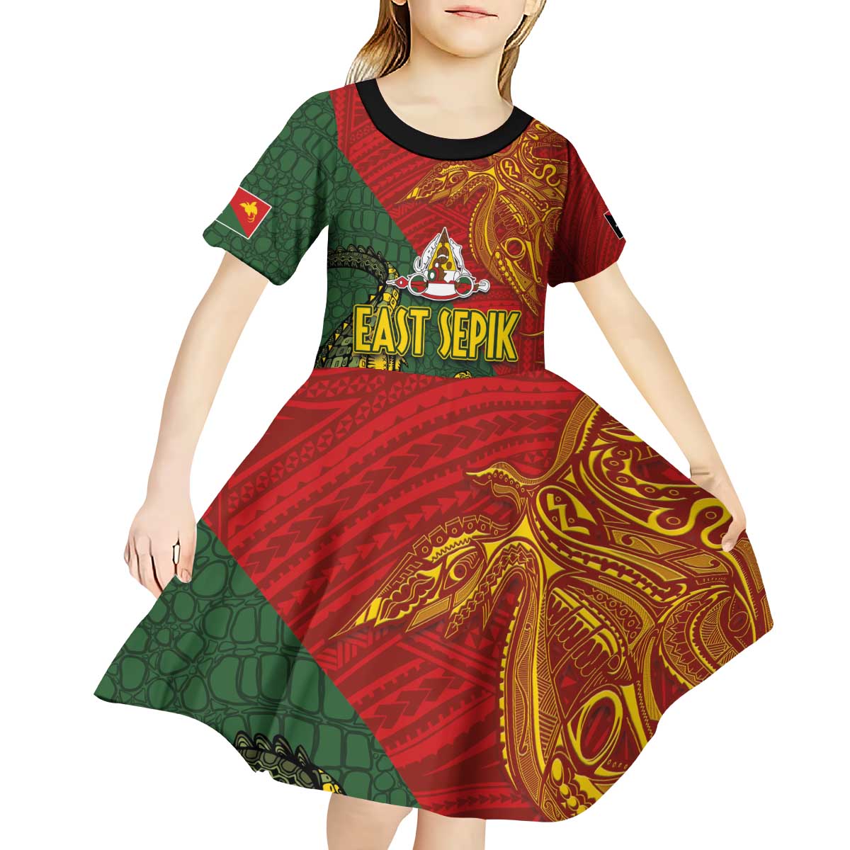Sepik River Crocodile & Arts Festival Kid Short Sleeve Dress Bird-of-paradise Melanesian Tattoo