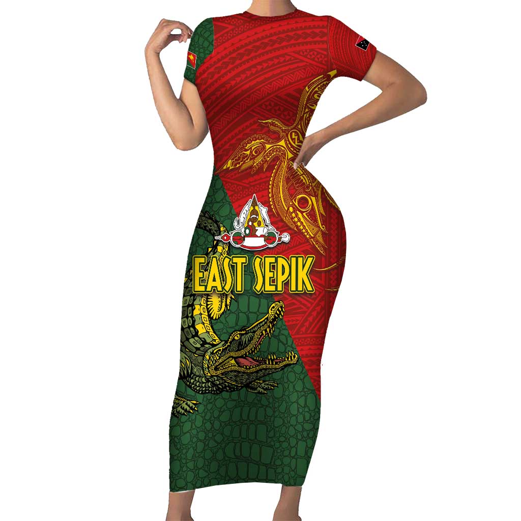 Sepik River Crocodile & Arts Festival Short Sleeve Bodycon Dress Bird-of-paradise Melanesian Tattoo