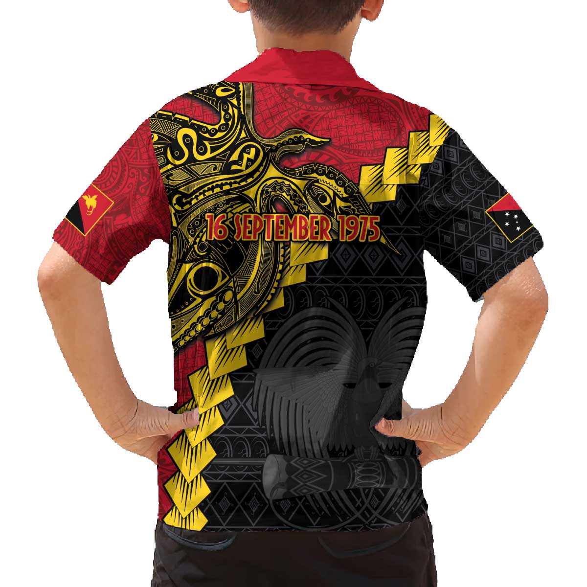 Papua New Guinea Independence Day Family Matching Off The Shoulder Long Sleeve Dress and Hawaiian Shirt Bird-of-paradise Melanesian Tattoo LT03 - Polynesian Pride