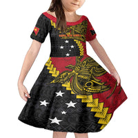 Papua New Guinea Independence Day Family Matching Off The Shoulder Long Sleeve Dress and Hawaiian Shirt Bird-of-paradise Melanesian Tattoo LT03 Daughter's Dress Red - Polynesian Pride