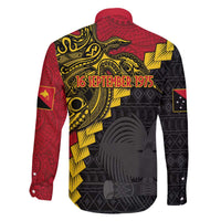 Papua New Guinea Independence Day Family Matching Off The Shoulder Long Sleeve Dress and Hawaiian Shirt Bird-of-paradise Melanesian Tattoo LT03 - Polynesian Pride