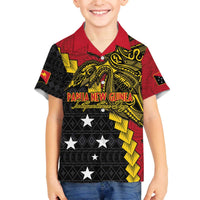 Papua New Guinea Independence Day Family Matching Off The Shoulder Long Sleeve Dress and Hawaiian Shirt Bird-of-paradise Melanesian Tattoo LT03 Son's Shirt Red - Polynesian Pride