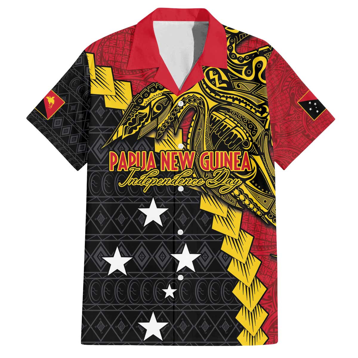 Papua New Guinea Independence Day Family Matching Off Shoulder Short Dress and Hawaiian Shirt Bird-of-paradise Melanesian Tattoo LT03 Dad's Shirt - Short Sleeve Red - Polynesian Pride