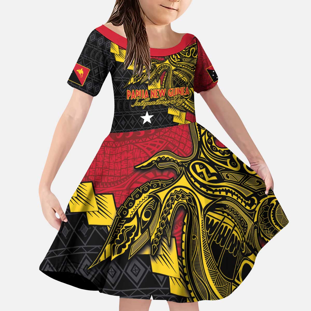 Papua New Guinea Independence Day Kid Short Sleeve Dress Bird-of-paradise Melanesian Tattoo
