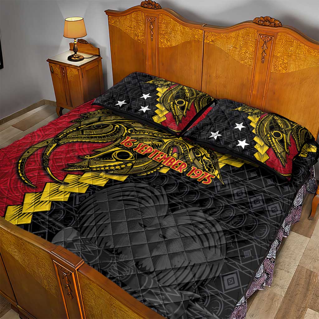Papua New Guinea Independence Day Quilt Bed Set Bird-of-paradise Melanesian Tattoo