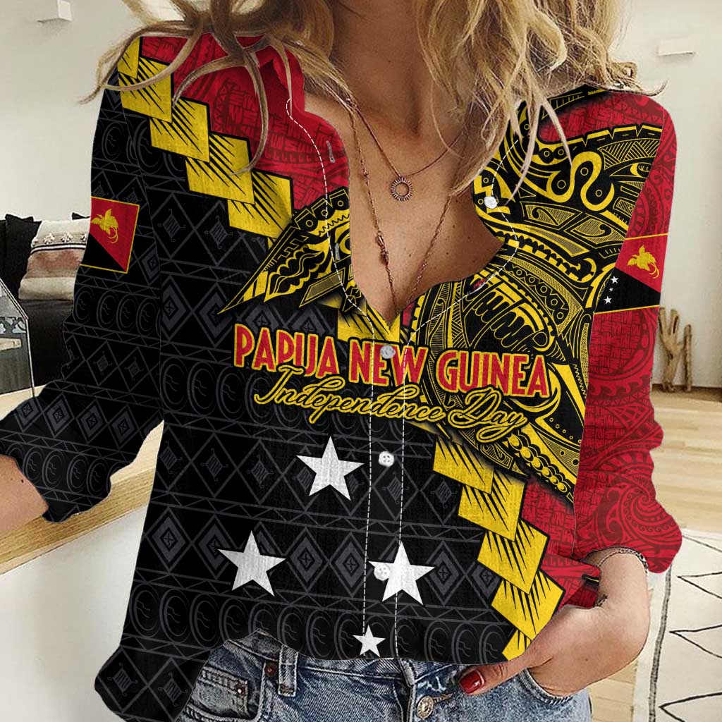 Papua New Guinea Independence Day Women Casual Shirt Bird-of-paradise Melanesian Tattoo