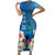 Polynesian Fiji Short Sleeve Bodycon Dress Shark and Hibiscus Tapa Pattern Blue Version LT03 Long Dress Blue - Polynesian Pride