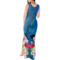 Polynesian Fiji Tank Maxi Dress Shark and Hibiscus Tapa Pattern Blue Version LT03 - Polynesian Pride