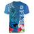 Polynesian Fiji Women V Neck T Shirt Shark and Hibiscus Tapa Pattern Blue Version LT03 - Polynesian Pride