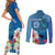 Custom Polynesian Fiji Couples Matching Short Sleeve Bodycon Dress and Long Sleeve Button Shirts Shark and Hibiscus Tapa Pattern Blue Version LT03 - Polynesian Pride