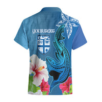 Custom Polynesian Fiji Hawaiian Shirt Shark and Hibiscus Tapa Pattern Blue Version LT03 - Polynesian Pride