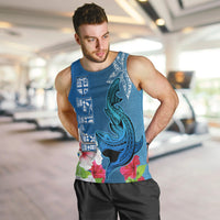 Custom Polynesian Fiji Men Tank Top Shark and Hibiscus Tapa Pattern Blue Version LT03 - Polynesian Pride