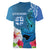 Custom Polynesian Fiji Women V Neck T Shirt Shark and Hibiscus Tapa Pattern Blue Version LT03 - Polynesian Pride