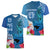 Custom Polynesian Fiji Women V Neck T Shirt Shark and Hibiscus Tapa Pattern Blue Version LT03 - Polynesian Pride