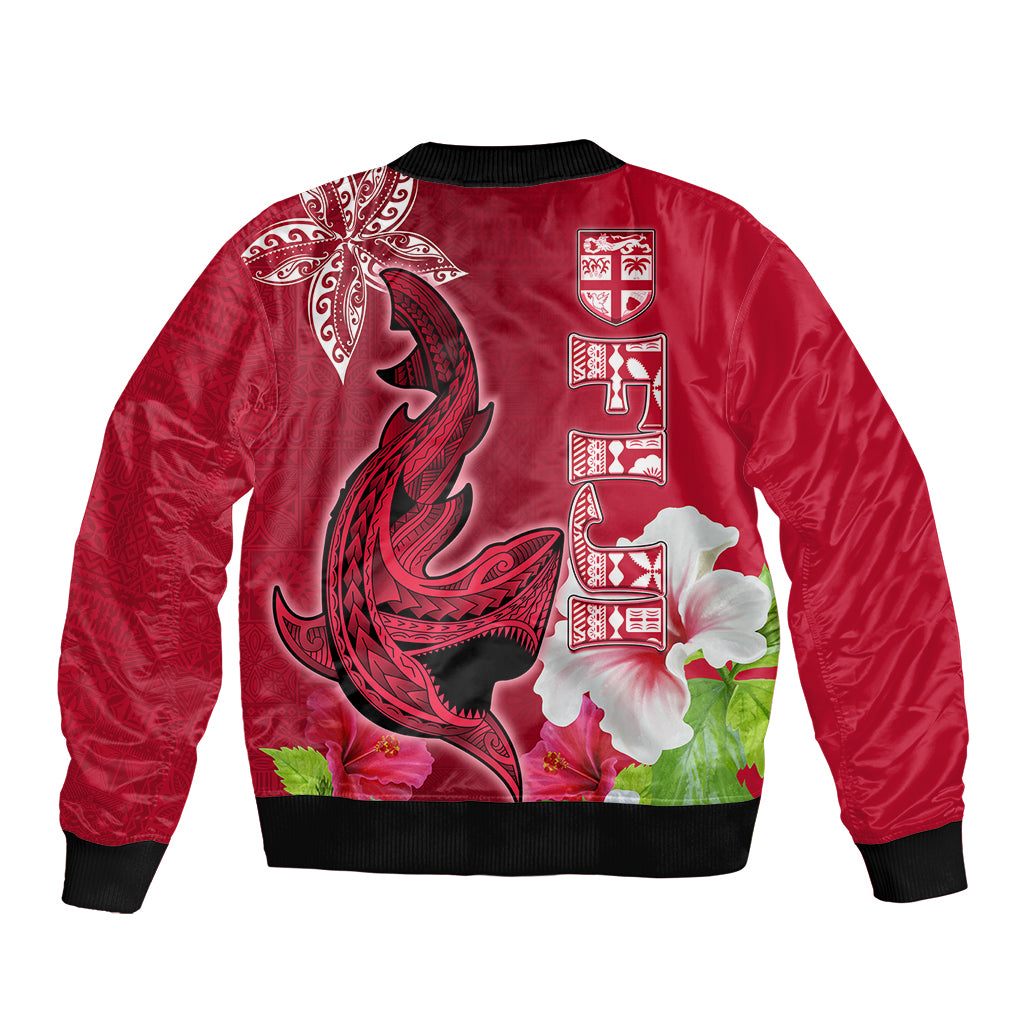 Polynesian Fiji Bomber Jacket Shark and Hibiscus Tapa Pattern Red Version LT03 - Polynesian Pride