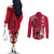 Polynesian Fiji Couples Matching Off The Shoulder Long Sleeve Dress and Long Sleeve Button Shirts Shark and Hibiscus Tapa Pattern Red Version LT03 - Polynesian Pride