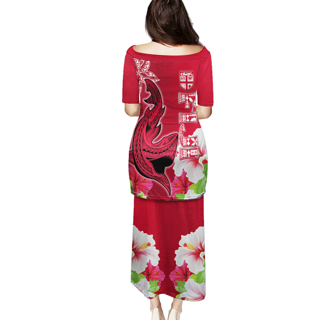 Polynesian Fiji Puletasi Shark and Hibiscus Tapa Pattern Red Version LT03 - Polynesian Pride