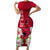 Polynesian Fiji Short Sleeve Bodycon Dress Shark and Hibiscus Tapa Pattern Red Version LT03 Long Dress Red - Polynesian Pride